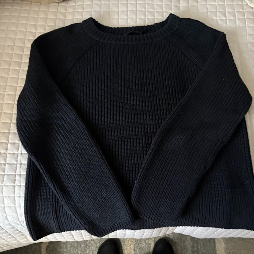 Jenni Kayne Black Cotton Fisherman Sweater Size M
